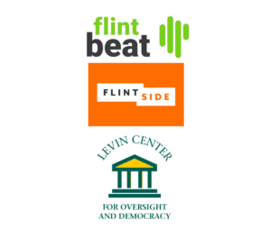 Logo for Flint beat/FlintSide at the top and logo for the Levin Center at the bottom